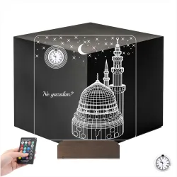 Cami Tasarımlı Kişiye Özel Metal Saatli 3D Lamba - Masa Gece Lambası