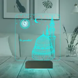 Cami Tasarımlı Kişiye Özel Metal Saatli 3D Lamba - Masa Gece Lambası