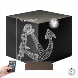 Denizci Çapa Kaptan Kişiye Özel Metal Saatli 3D Lamba - Masa Gece Lambası