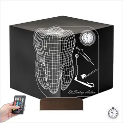 Diş Doktoru Hediye Diş Hekimi İmplant Kişiye Özel Metal Saatli 3D Lamba - Masa Gece Lambası