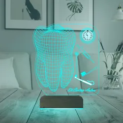 Diş Doktoru Hediye Diş Hekimi İmplant Kişiye Özel Metal Saatli 3D Lamba - Masa Gece Lambası