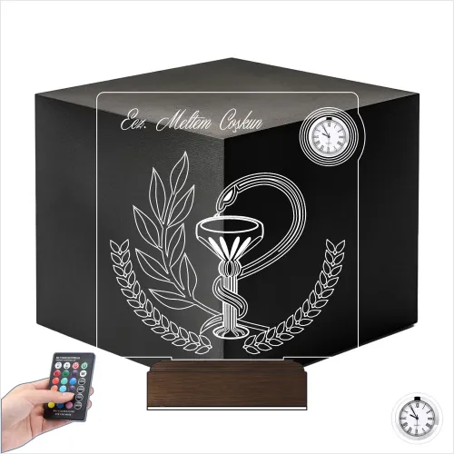 Eczacı Hediye Eczane Logolu Kişiye Özel Metal Saatli 3D Lamb…