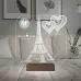 Eyfel Kulesi Kalp Sevgiliye Hediye Kişiye Özel Metal Saatli 3D Lamba - Masa Gece Lambası