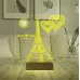 Eyfel Kulesi Kalp Sevgiliye Hediye Kişiye Özel Metal Saatli 3D Lamba - Masa Gece Lambası