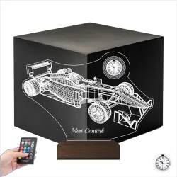 Formula 1 F1 Yarış Arabası Kişiye Özel Metal Saatli 3D Lamba - Masa Gece Lambası
