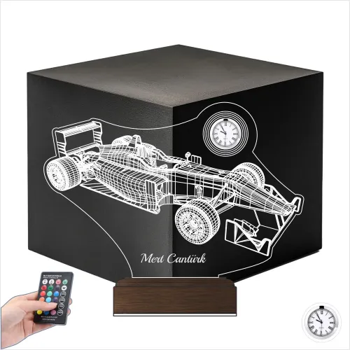 Formula 1 F1 Yarış Arabası Kişiye Özel Metal Saatli 3D Lamba…