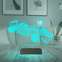 Formula 1 F1 Yarış Arabası Kişiye Özel Metal Saatli 3D Lamba - Masa Gece Lambası