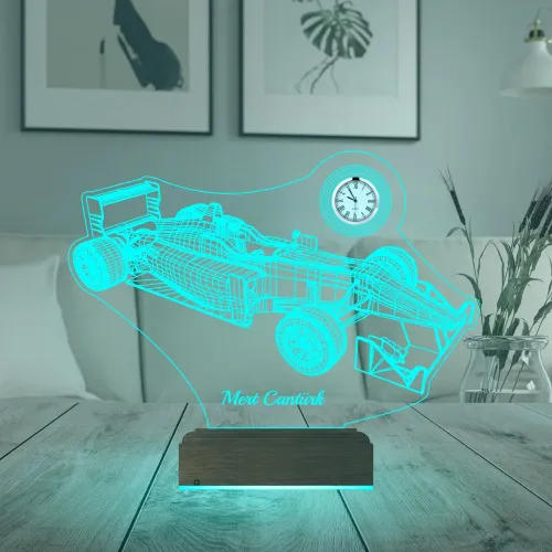 Formula 1 F1 Yarış Arabası Kişiye Özel Metal Saatli 3D Lamba…