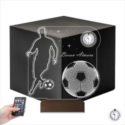 Futbolcu Hediye Ronaldo Taraftar Futbol Topu Kişiye Özel Metal Saatli 3D Lamba - Masa Gece Lambası