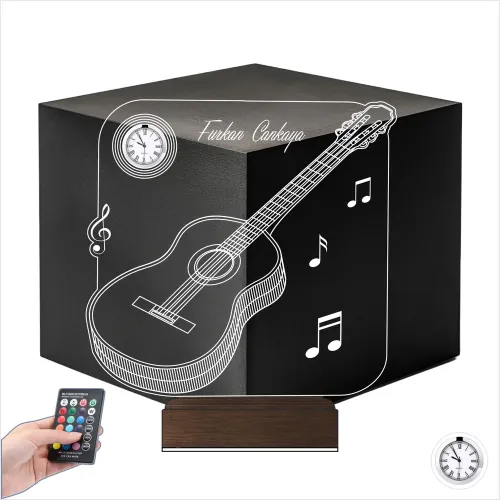 Klasik Gitar Müzik Nota Gitarist Kişiye Özel Metal Saatli 3D…