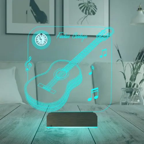 Klasik Gitar Müzik Nota Gitarist Kişiye Özel Metal Saatli 3D…