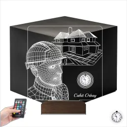 İnşaat Mühendisi Mimar Müteahhit Kişiye Özel Metal Saatli 3D Lamba - Masa Gece Lambası