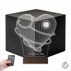 Doktor Hediye Kalp Cerrah Steteskop Kişiye Özel Metal Saatli 3D Lamba - Masa Gece Lambası