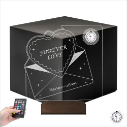 Kalp Forever Love Sevgiliye Hediye Zarf Mesajlı Kişiye Özel Metal Saatli 3D Lamba - Masa Gece Lambası