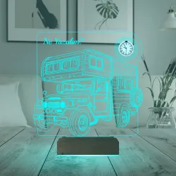 Karavan Kamp Kamping Outdoor Tasarım Kişiye Özel Metal Saatli 3D Lamba - Masa Gece Lambası