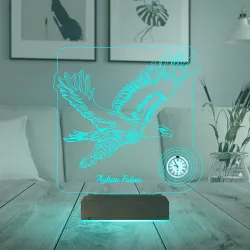 Kara Kartal Futbol Taraftar Hediye Kişiye Özel Metal Saatli 3D Lamba - Masa Gece Lambası