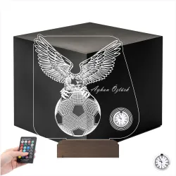 Kartal Top Futbol Futbolcu Hediye Taraftar Kişiye Özel Metal Saatli 3D Lamba - Masa Gece Lambası