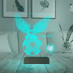 Kartal Top Futbol Futbolcu Hediye Taraftar Kişiye Özel Metal Saatli 3D Lamba - Masa Gece Lambası