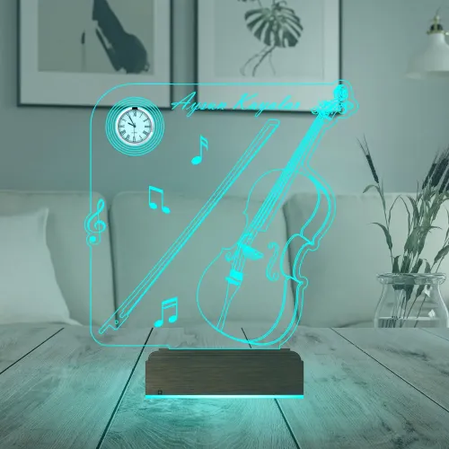 Keman Müzik Nota Müzisyen Hediye Kişiye Özel Metal Saatli 3D…