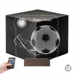Futbol Topu Krampon Futbolcu Hediye Kişiye Özel Metal Saatli 3D Lamba - Masa Gece Lambası