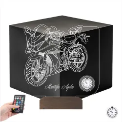 Motorsiklet Motorcu Hediye Kişiye Özel Metal Saatli 3D Lamba - Masa Gece Lambası