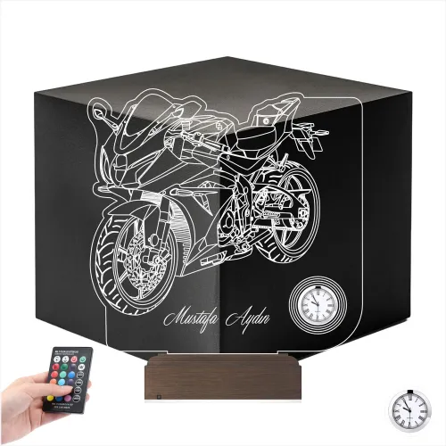 Motorsiklet Motorcu Hediye Kişiye Özel Metal Saatli 3D Lamba…