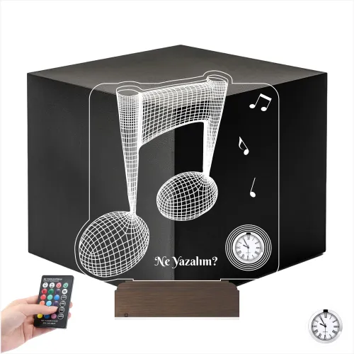 Müzisyen Hediye Müzik Nota Kişiye Özel Metal Saatli 3D Lamba…