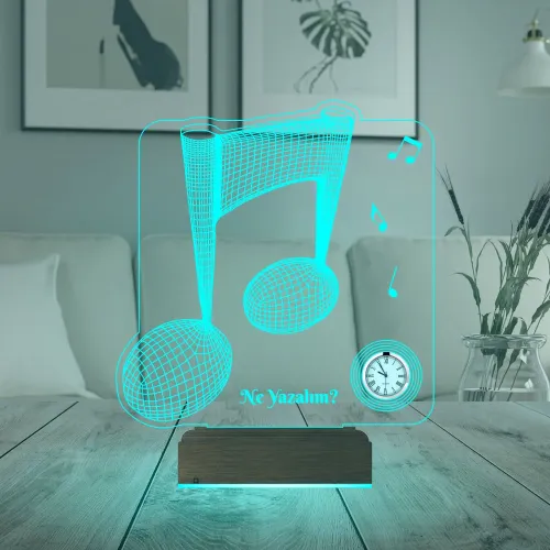Müzisyen Hediye Müzik Nota Kişiye Özel Metal Saatli 3D Lamba…