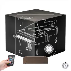 Piyano Müzik Nota Piyanist Hediye Kişiye Özel Metal Saatli 3D Lamba - Masa Gece Lambası