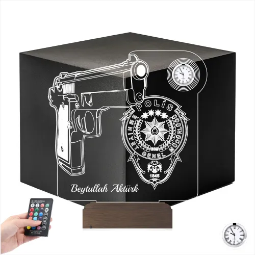 Polis Logo Tasarımlı Hediye Kişiye Özel Metal Saatli 3D Lamb…