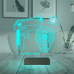 Polis Logo Tasarımlı Hediye Kişiye Özel Metal Saatli 3D Lamba - Masa Gece Lambası