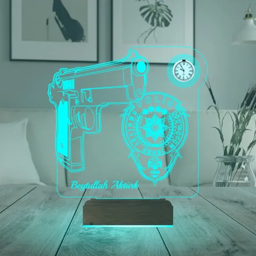 Polis Logo Tasarımlı Hediye Kişiye Özel Metal Saatli 3D Lamb…