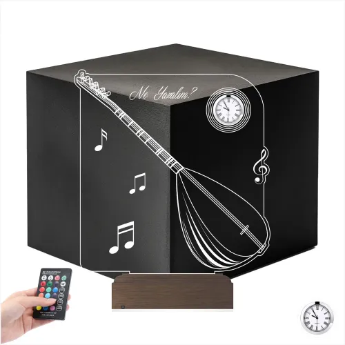 Saz Bağlama Müzik Nota Tasarım Kişiye Özel Metal Saatli 3D L…