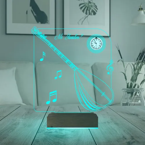Saz Bağlama Müzik Nota Tasarım Kişiye Özel Metal Saatli 3D L…