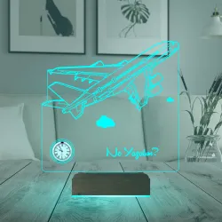 Uçak Pilot Yolcu Uçağı Kaptan Pilot Kişiye Özel Metal Saatli 3D Lamba - Masa Gece Lambası