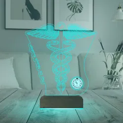 Doktor Hediye Tıp Logo Tasarım Kişiye Özel Metal Saatli 3D Lamba - Masa Gece Lambası