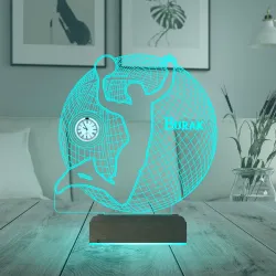 Basketbol Basket Topu Kişiye Özel Metal Saatli 3D Lamba - Masa Gece Lambası