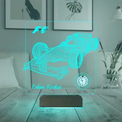 Formula 1 F1 Yarış Arabası Tasarım Kişiye Özel Metal Saatli 3D Lamba - Masa Gece Lambası