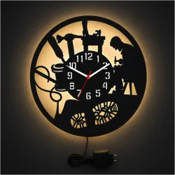 AYAKKABI TAMİRCİSİ TEMALI RGB Uzaktan Kumandalı 40x40cm Siyah MDF Duvar Saati