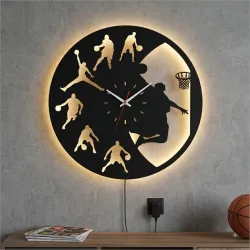 BASKETBOL TEMALI RGB Uzaktan Kumandalı 40x40cm Siyah MDF Duvar Saati