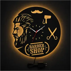ERKEK KUAFÖRÜ TEMALI RGB Uzaktan Kumandalı 40x40cm Siyah MDF Duvar Saati