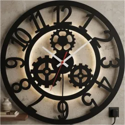 ÇARK DİŞLİ RGB Uzaktan Kumandalı 40x40cm Siyah MDF Duvar Saati